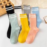 1 pairs cotton socks womens stripe solid candy color short socks new year 2022 fashion kawaii breathable high quality warm sock