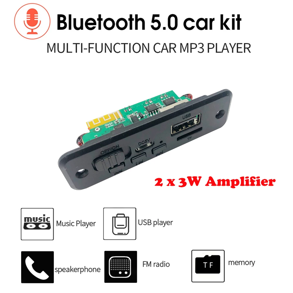 2*3 Вт усилитель 5 в беспроводной FM-радиомодуль Bluetooth 0 Автомобильный MP3-плеер