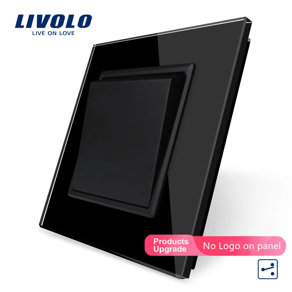 Livolo Производитель стандарт ЕС Роскошный белый/розетка с панелью из черного стекла, кнопка, 2 позиционный переключатель, VL-C7K1S-11/12, без логотипа - Цвет: Black-No logo