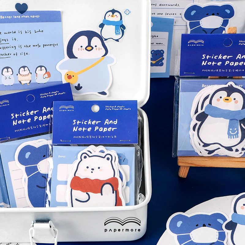 JIANWU 56sheets 85mm*130mm Cute Penguin PVC Sticker Memo Pad Combination Sticker Pack Journal Decoration kawaii School Supplies