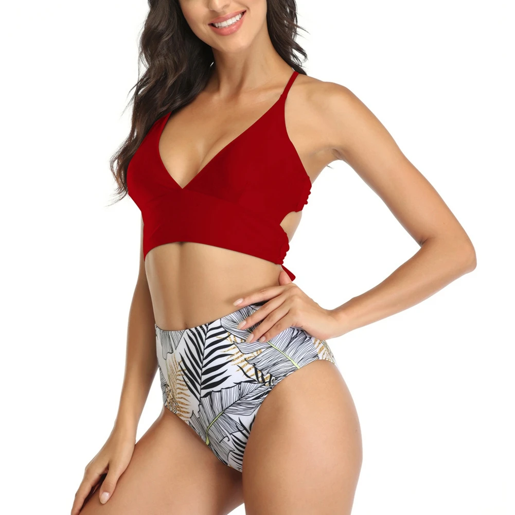 

AA женские бикини с перекрестной спиной, бандажные бикини, костюмы с V-образным вырезом, топ с открытой спиной и облегающие стринги с высокой ...