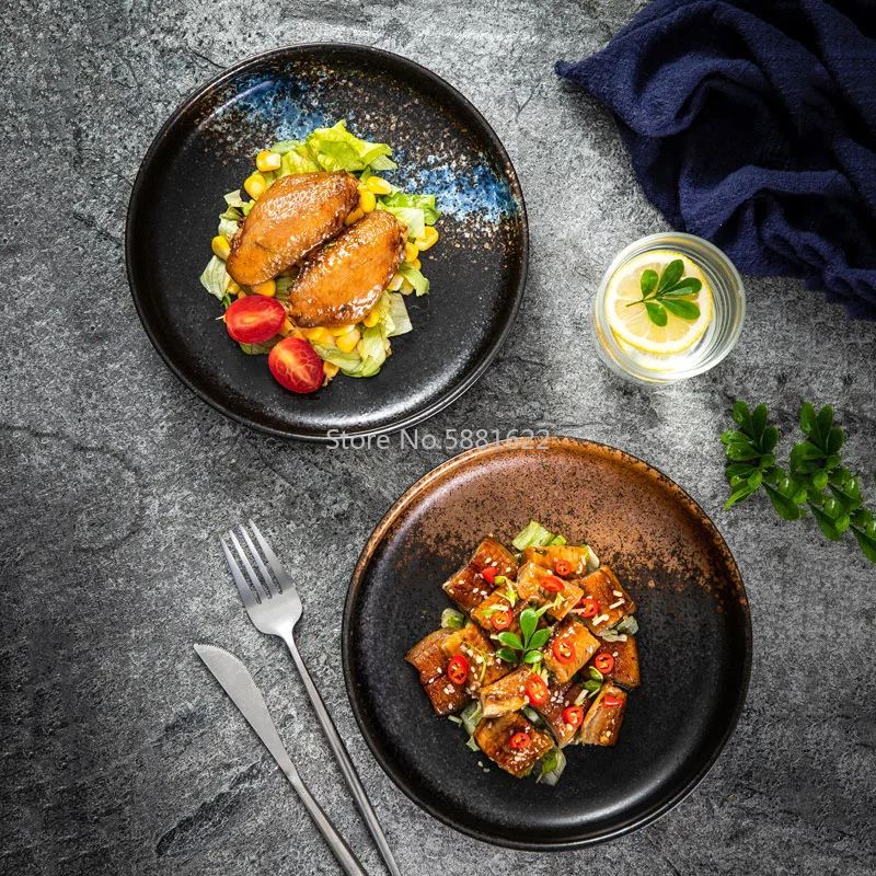 

Creative Japanese-style Ceramic Plates, Household Dishes, Deepening and Heightening Discs, Retro Style Restaurant Tableware