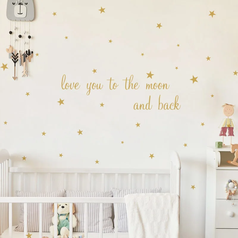 Золотые звезды романтичные наклейки на стену английские пословицы Love You To The Moon and
