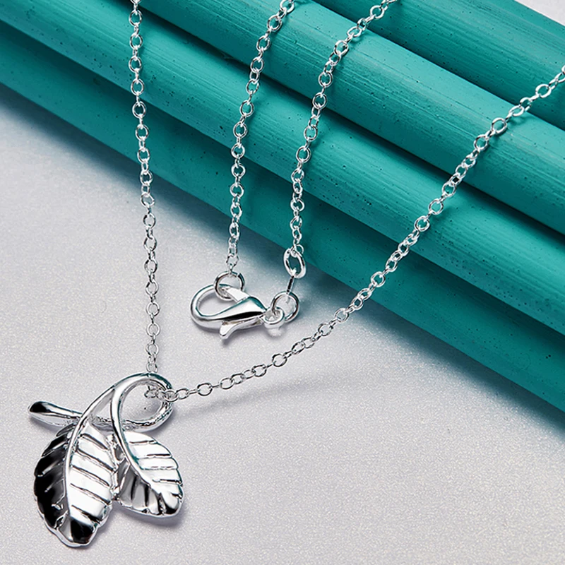 

URPRETTY 925 Sterling Silver Solid Leaf Necklace 16/18/20/22/24/26/28/30 Inch Snake Chain For Woman Wedding Jewelry
