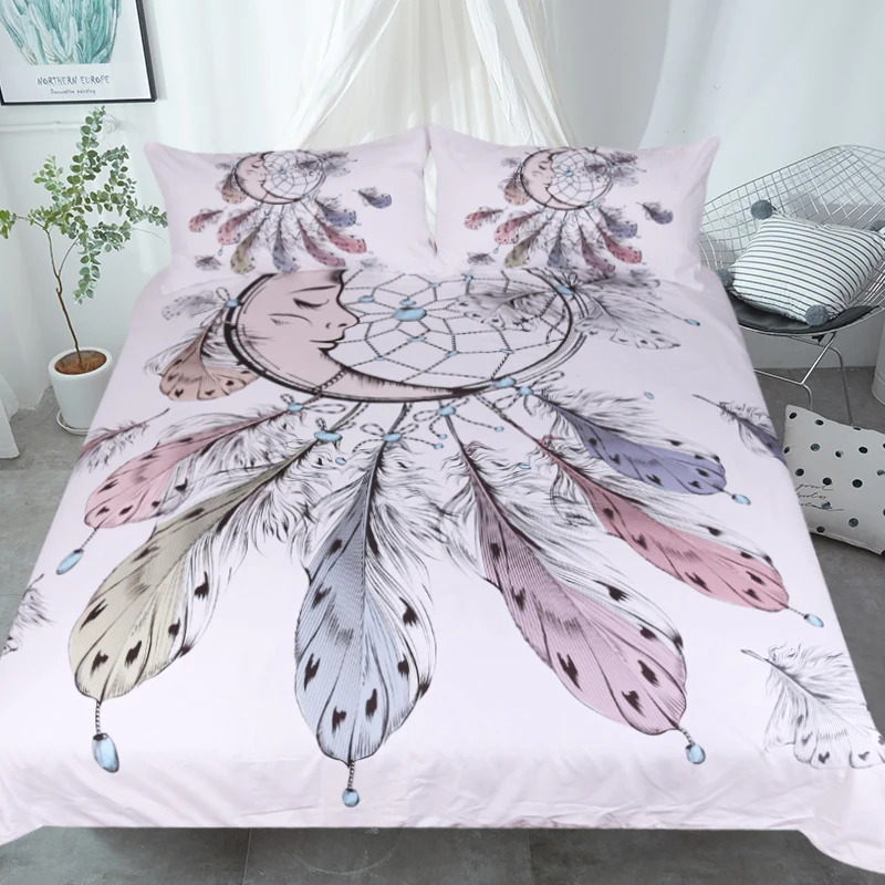 Постельное белье Outlet Moon Dreamcatcher, комплект постельного белья, Королевский размер, перья, пододеяльник, белый комплект постельного белья, красивое постельное белье, 3 шт