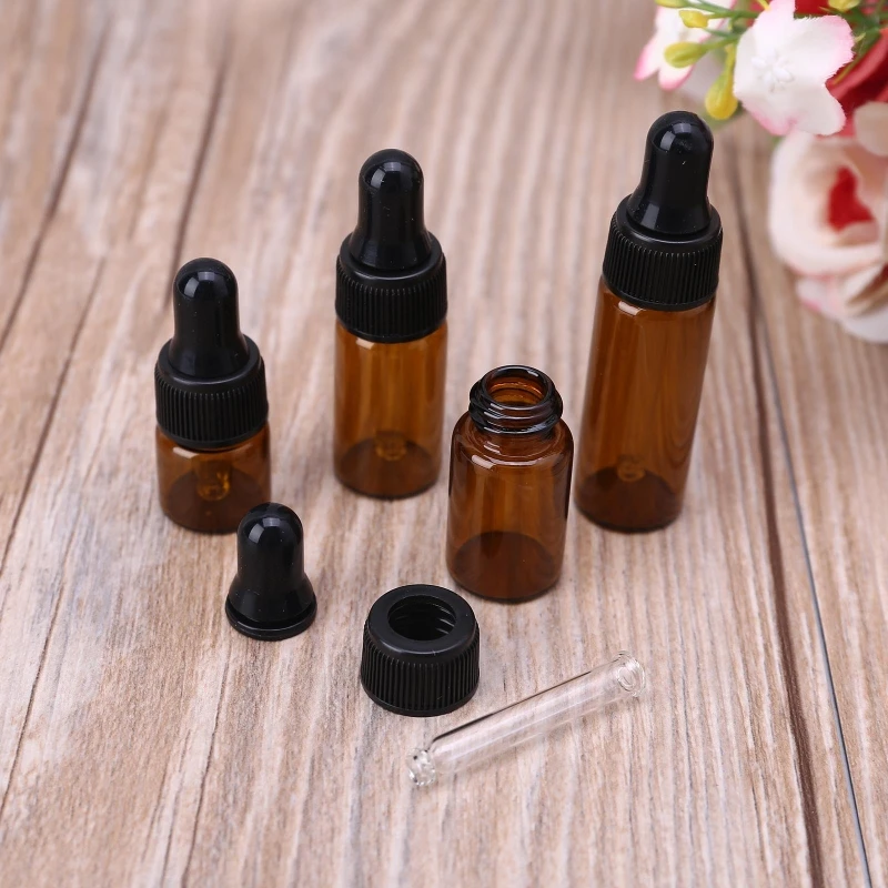 YAS Amber Glass Dropper Bottles With Black Cap for Essential Oil Perfume Sample Bottle Aromatherapy 1/2/3/4/5ml 10pcs/set | Красота и