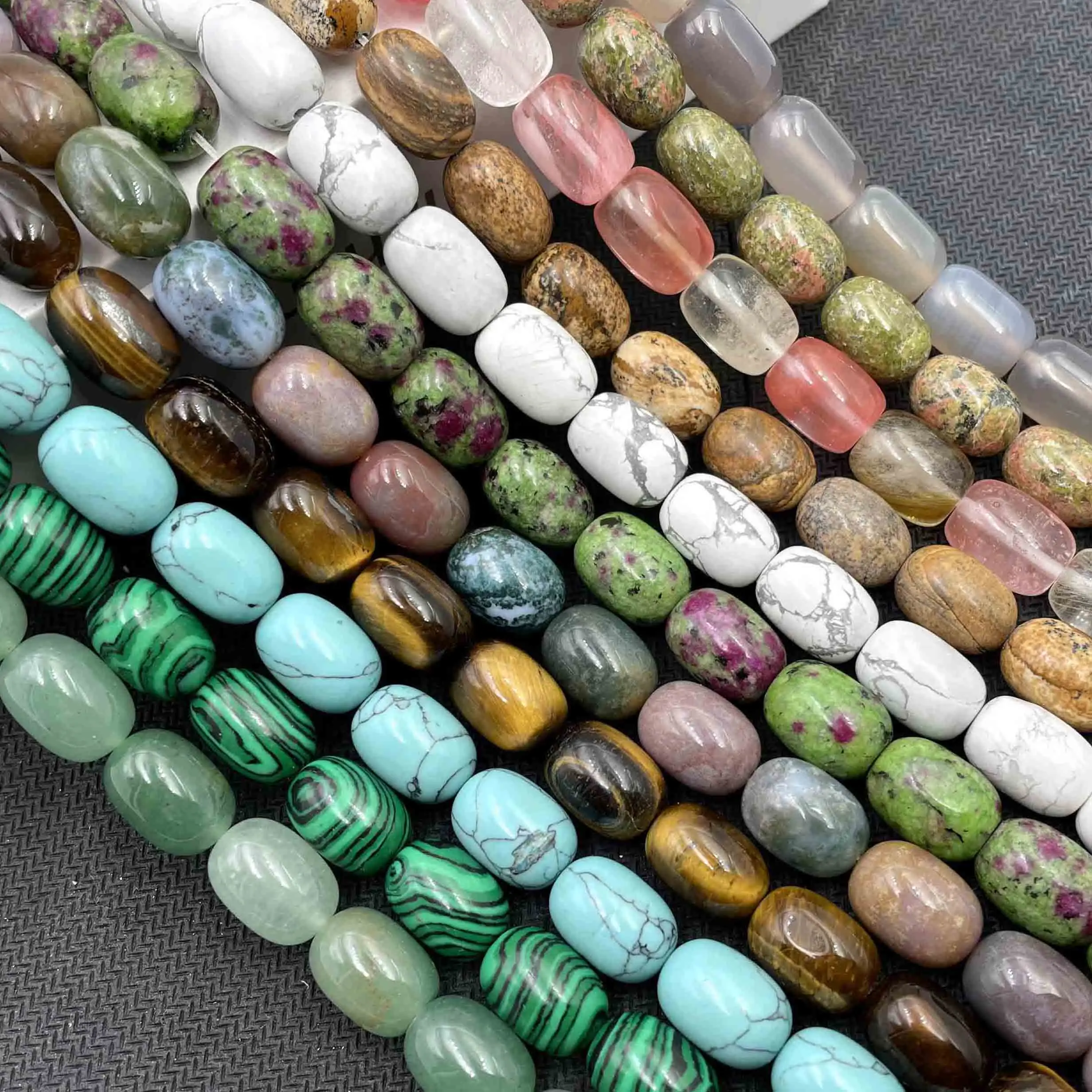 

Natural Stone Multicolor Agates Turquoises Tiger Eye Drum Barrel Shape Loose Spacer Beads Diy Handmade Bracelet Accessory