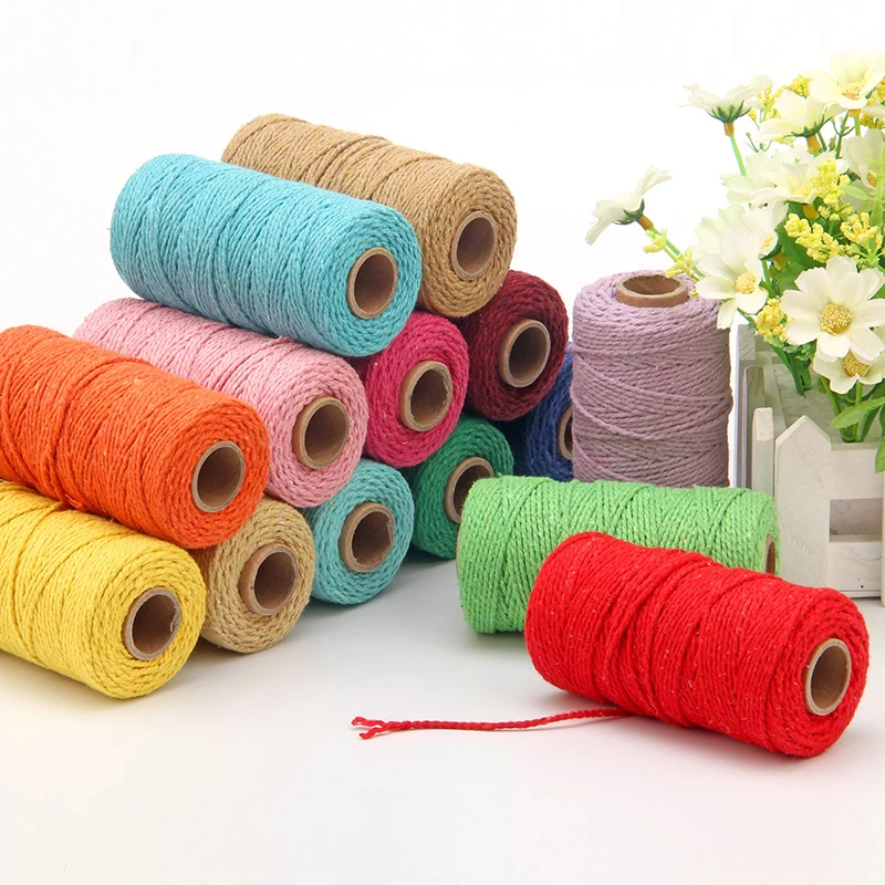 

2mm 100m Long/100Yard Pure Cotton Twisted Cord Rope Crafts Macrame Artisan String Multicolor Cotton Linen Rope Home Textiles