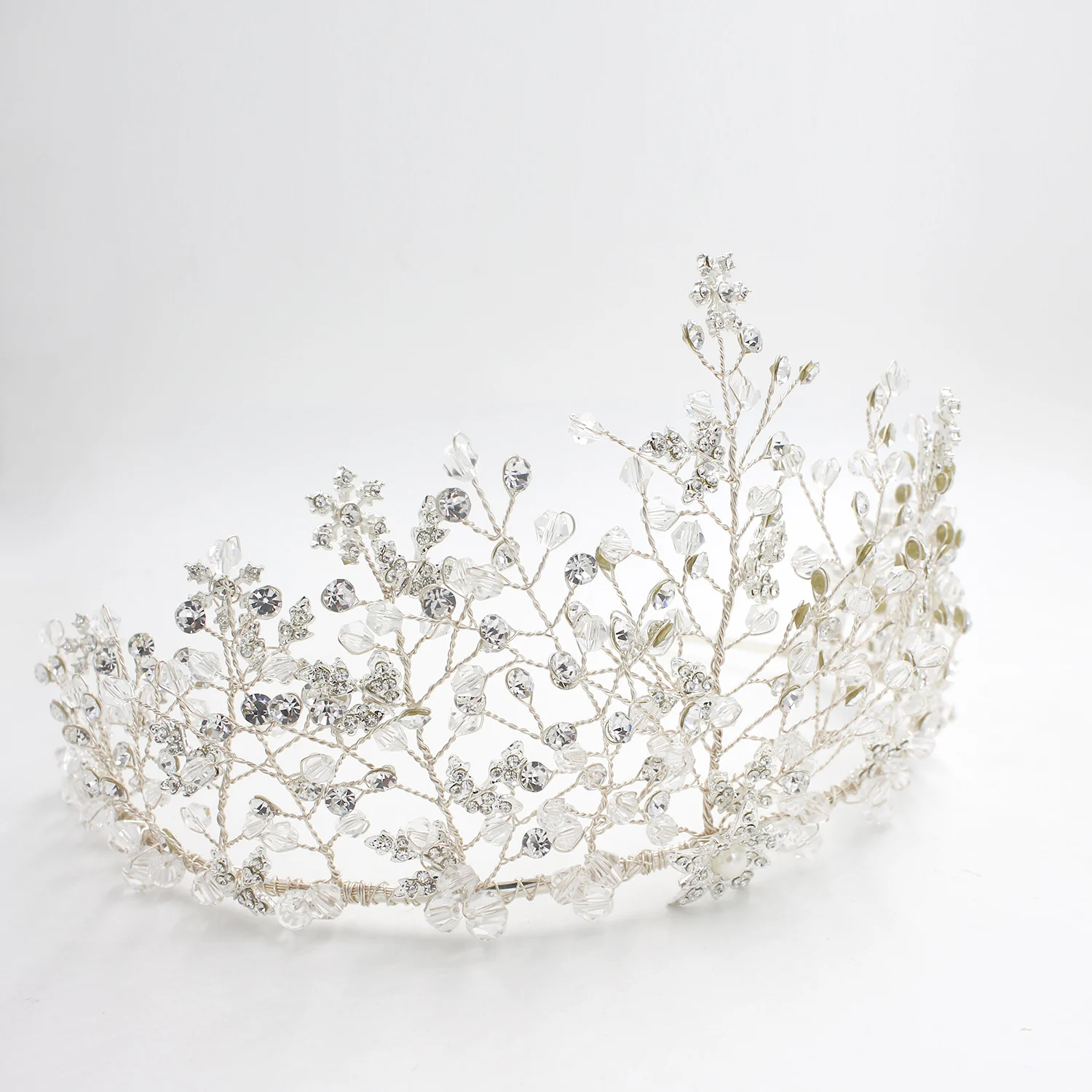 

O882 Retro Luxurious Marriage Bride Pageant Headpiece Shiny Crystal Rhinestone Pearls Handmade Wedding Bridal Tiara Crowns
