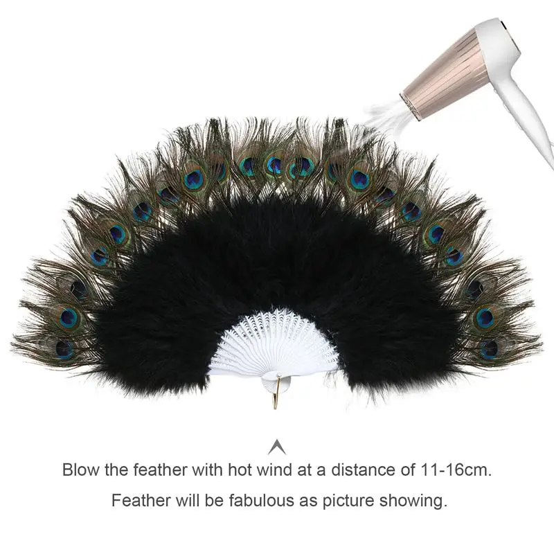 

Roaring 20S Vintage Style Peacock & Black Marabou Feather Fan Flapper Accessories 135.6x68.6cm