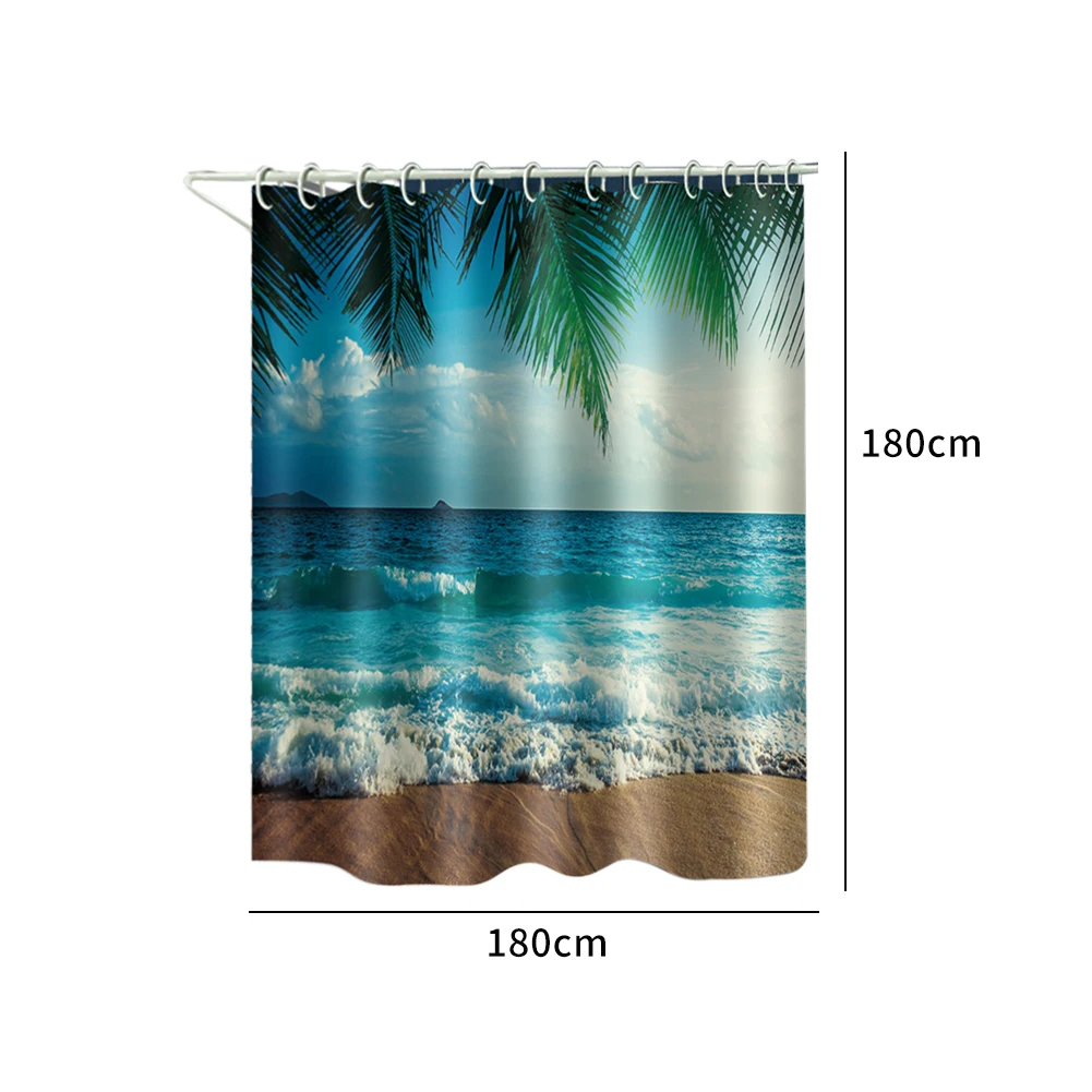 

Hanging Anti Splash Shower Curtain Home Beach Wave Bathroom Waterproof Polyester Washable Decoration Easy Install 3D Printed