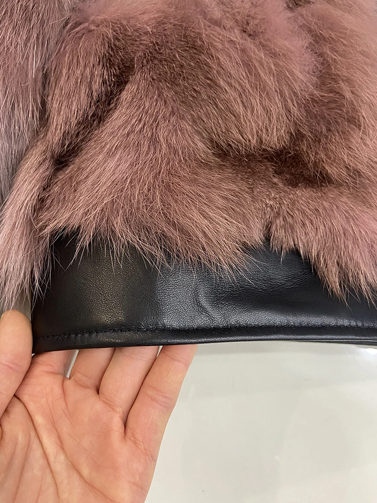 Women Winter Thick Warm Real Fox Fur Jacket Coat Fashion Female Genuine Leather Collar Coats Lady's Fox Fur Overcoat