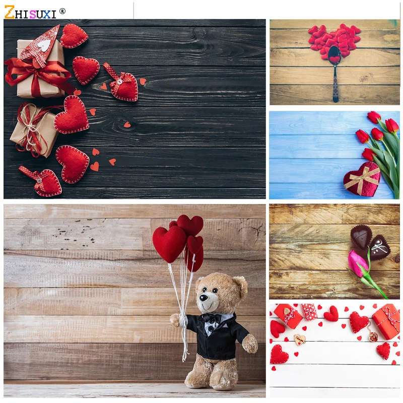 

Vinyl Custom Valentine Day Photography Backdrops Prop Love Heart Rose Flower Wooden Floor Photo Studio Background 21415 ZOOM-05