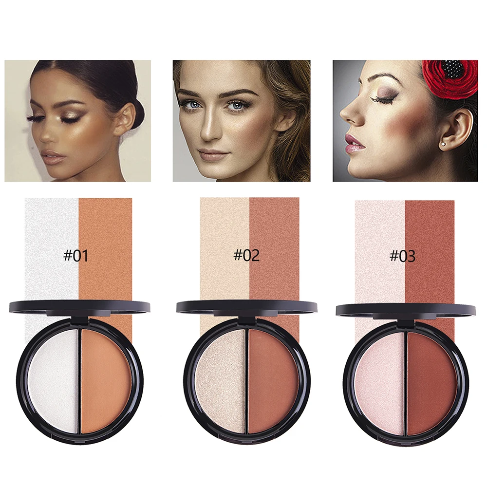 2 Colors Face Pressed Powder Brighten Highlighter Contour Repair Smooth finish concealer setting powder natural | Красота и здоровье