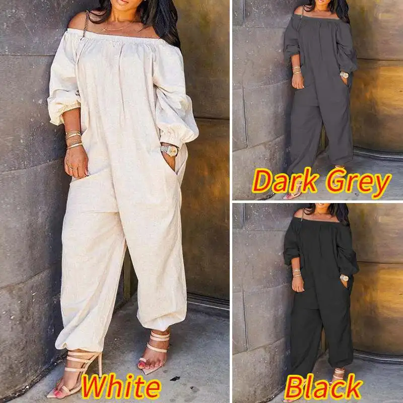 

Sexy Off Shoulders Loose Playsuits 2021 Fashion VONDA Stylish Women Rompers Summer Long Jumpsuits Casual Loose Wide Leg Pants