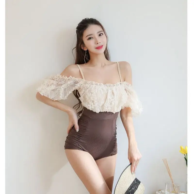 Купальник женский цельный с высокой талией пикантный кружевной купальник в