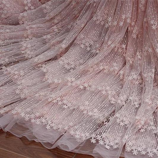 

Pink, White Milk, Silk Yarn Embroidered Dress Curtain Wedding Accessories Fabric By The Yard Designer
