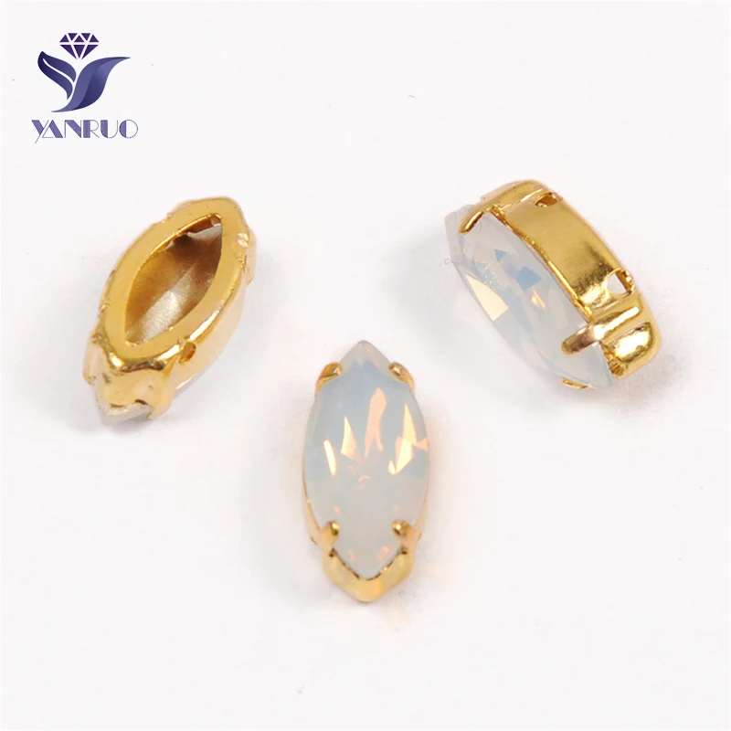 White Opal Yanruo 4200 забавные маркизы с камнями K9 Глаза Лошади Стразы заостренные сзади Стразы все для шитья - Цвет: White Opal