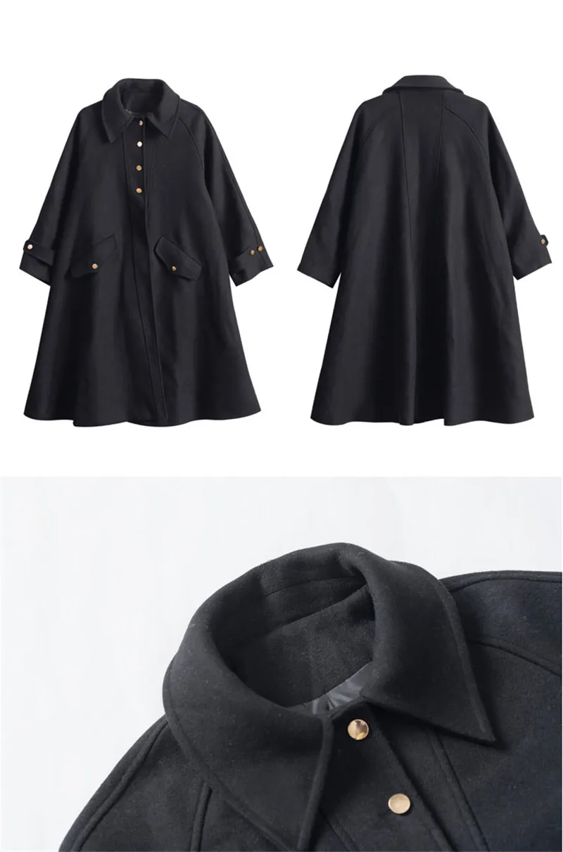 

Fashion Black Long Cloak Woolen Coat Women over the knee 2020 Autumn Winter Jackets new loose thick temperament Wool Coats M678