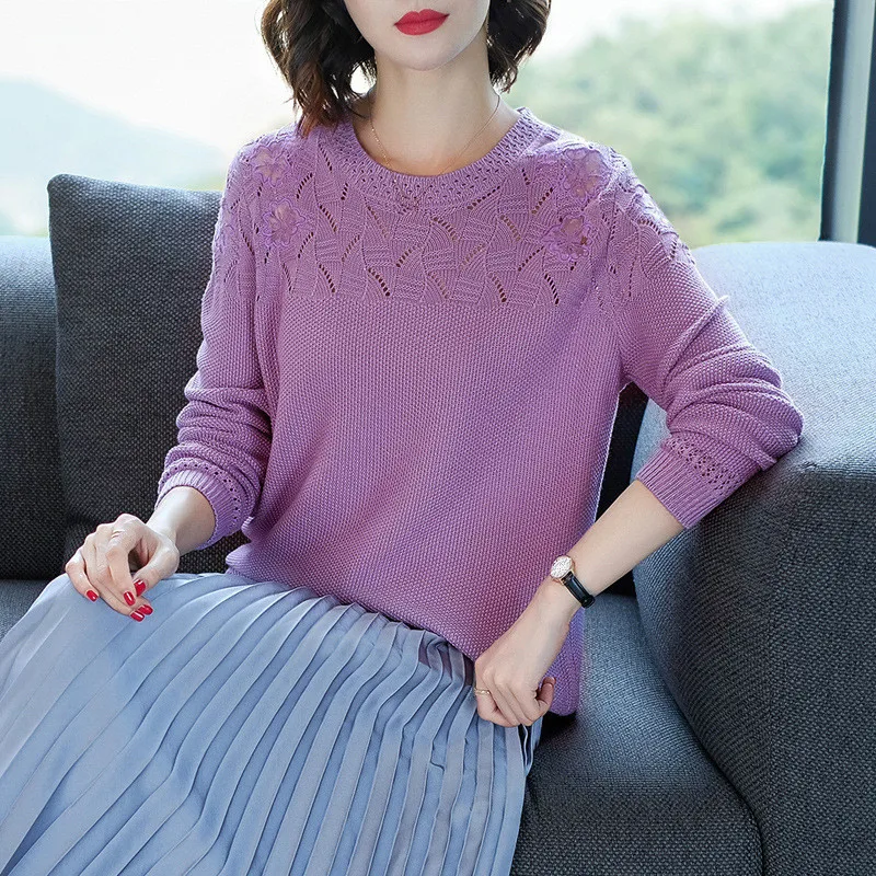 Весенний тонкий свободный свитер для девочек вязаные крючком пуловеры из