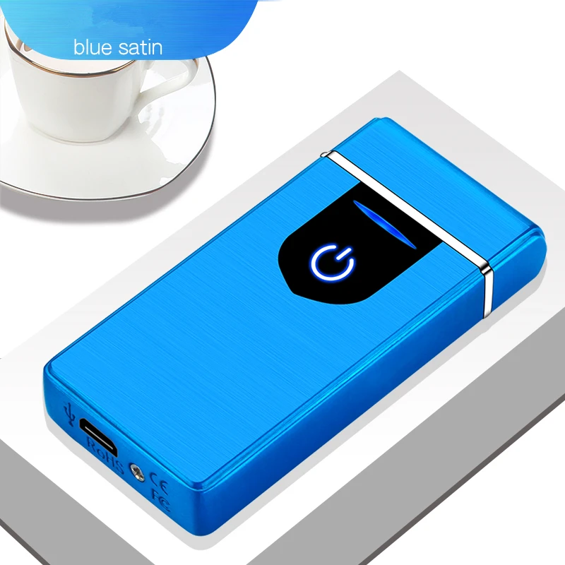 blue satin Двойной arc светодиодный сенсорный экран зондирование USB петля зарядки безопасный и портативный Зажигалка выбор подарка - Цвет: blue satin