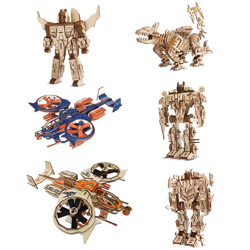 Laser Cutting DIY Wood Craft Robot Assembly Wooden Building Blocks 3D Wood Robot Kits Desk Decoration Hobbies For Children Kids