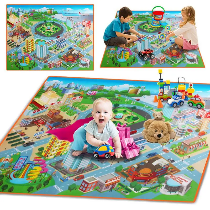 

Игровой коврик красочный дорожный город 120*90 см PE детская дорожная карта для детей забавная милая детская игрушка интеллектуальные подарки