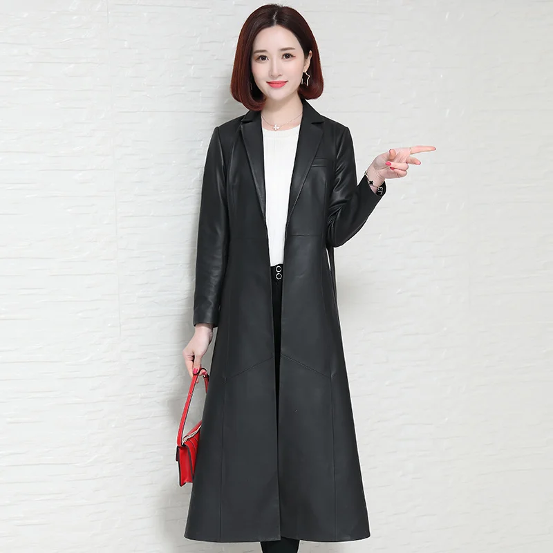 Женская ветровка из натуральной овечьей кожи длинное пальто в Корейском стиле