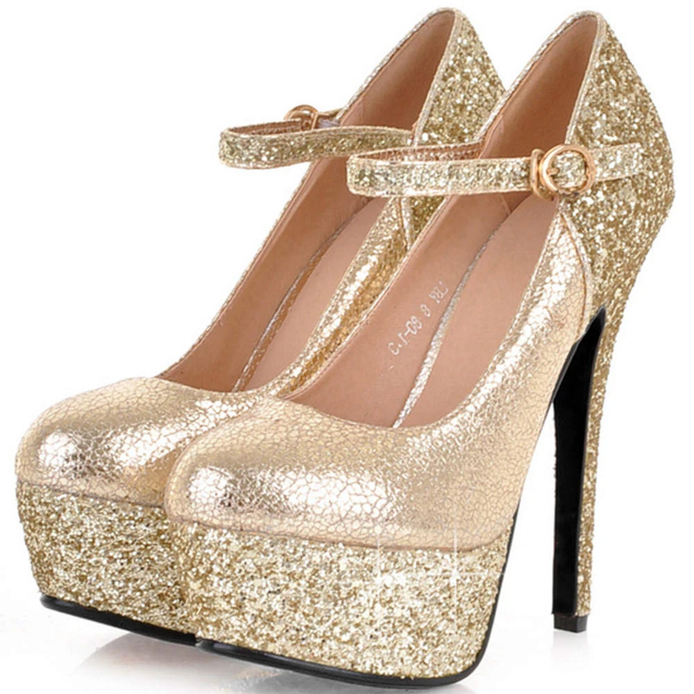 

Karinluna Wholesale Sexy Super Thin High Heels Shoes Women Sequined Platform Party Wedding Pumps Woman