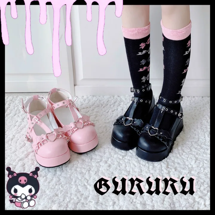 Kawaii Lolita Shoes - Dark Goth Punk Platform Demon Bat Style with Bowknot, 5.5cm High Heel for Cosplay image 2