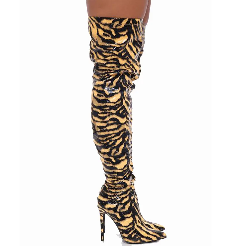 

Women Over The Knee Boots Thigh High Heel Zebra Pattern Boots Lady Spring Sexy Pointed Toe Long Gladiator Boots Women 2021