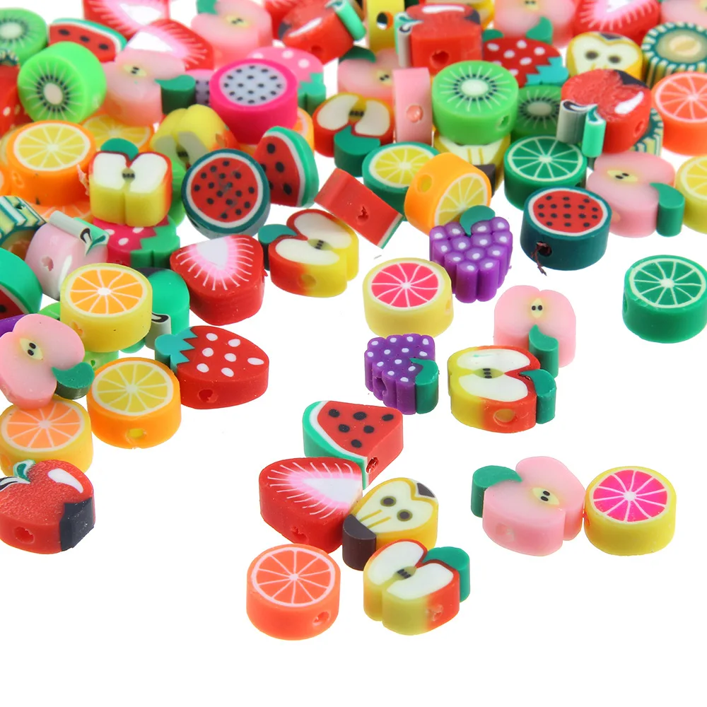 

50pcs Mixed Fruit Spacer Beads Colorful Polymer Clay Beads, for DIY Jewelry Bracelet Earring Necklace Craft Making Supplies