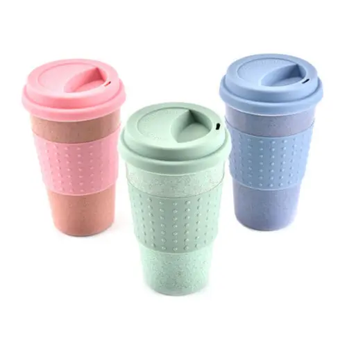 300ML Nature Wheat Straw Coffee Cup Travel Mug Leak Proof With Lid Hot Solid Color Mugs Cover Band Water Bottle |