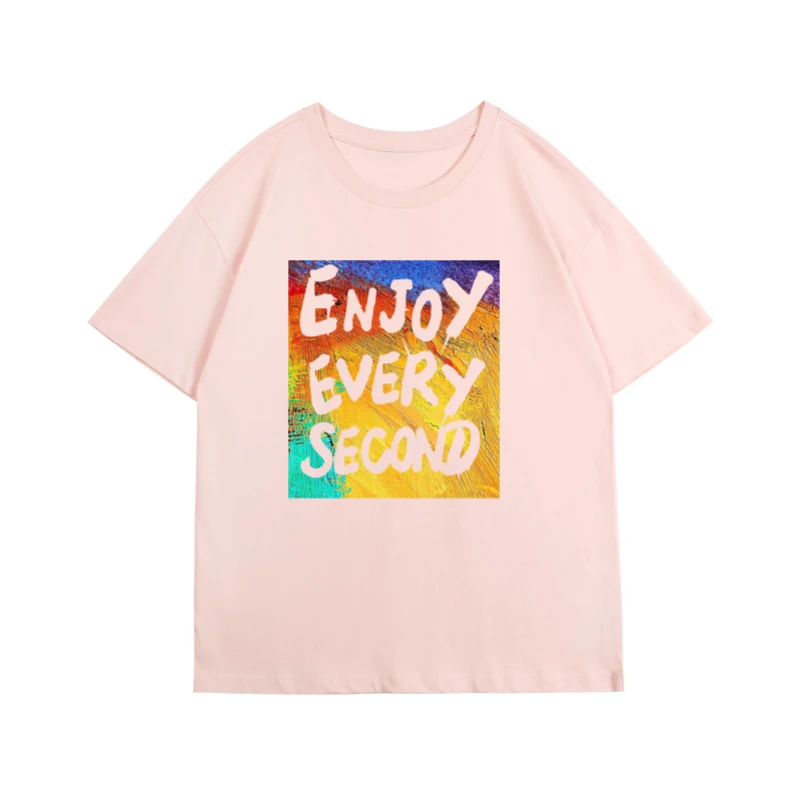 

2021 Summer Short Sleeve Tops Cotton Stylish Colorful Letters Printed Fashion Unisex Plus Size Couple Tees Mujer Women T Shirt