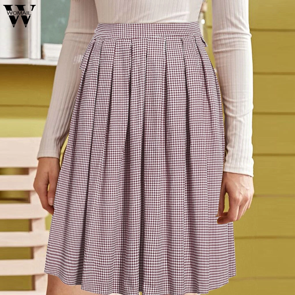 Женская клетчатая юбка 2019 милая плиссированная с высокой талией летняя для