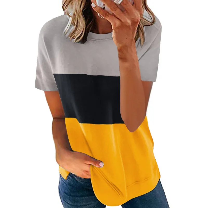 

2021 New Summer T-shirts Women Short Sleeve Loose Casual T Shirts Fashion Streetwear Tops Patchwork S-5XL Large Size Tees Femme