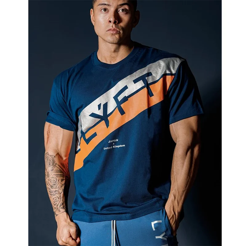 Повседневная Спортивная футболка мужская хлопковая для фитнеса свободные топы