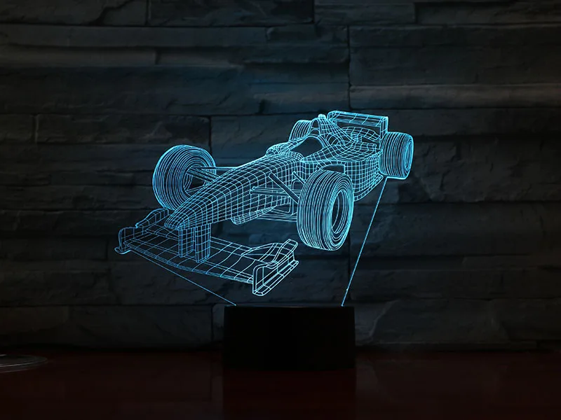 Formula 1 гоночный автомобиль 3D лампа многоцветная с пультом дистанционного управления для дня рождения подарочный аккумулятор питание 3D оптический светодиодный ночник лампа голограмма