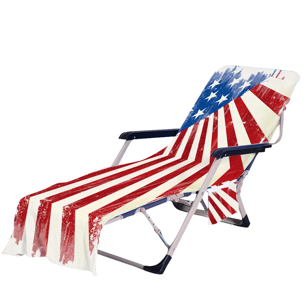 

Flag Stripes Beach Chair Cover Towel with Side Storage Pockets for Pool Sun Lounger Sunbathing Vacation 82.5"x29.5"