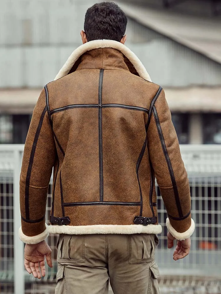 Мужская дубленка Denny &amp Dora B3 мотоциклетная шуба коричневое кожаное пальто