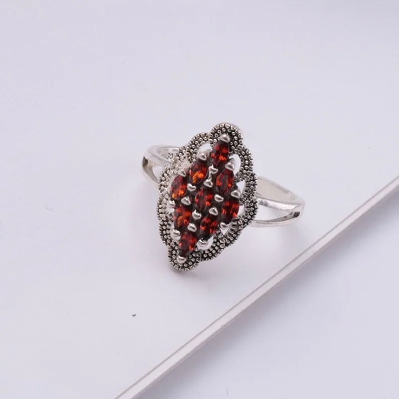 925 Silver Ring Korean Fashion Red Garnet Zirconium Women's Adjustable Rhombus | Украшения и аксессуары