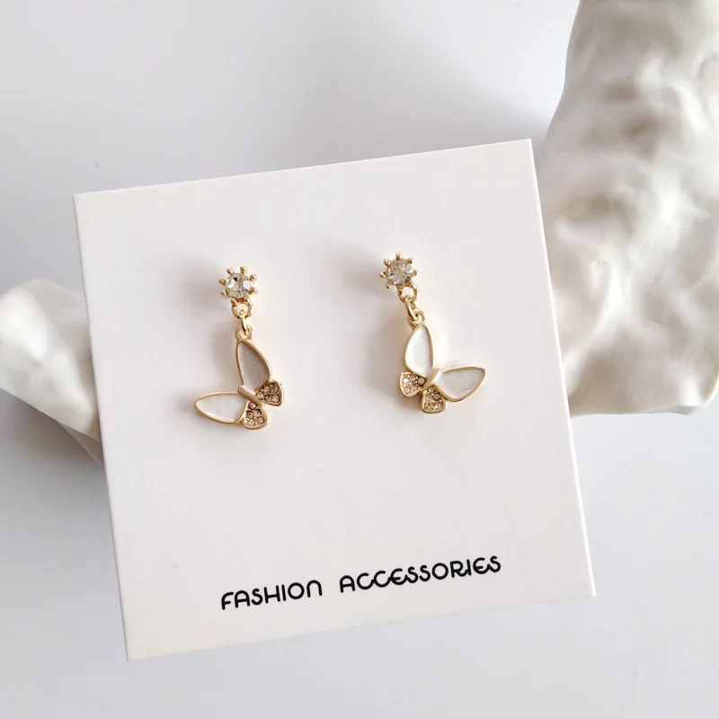 Эмалированные Серьги клипсы с белыми бабочками милые мини серьги без ушей