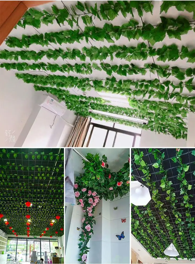 

Artificial Green Plants Hanging Ivy Leaves Seaweed Grape Creeper Fake Flowers Vine Green Radish Home Out Garden Wall Party Decor