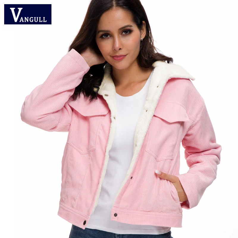 

Corduroy Women Padded Jacket Thick Velvet Jacket Winter Warm Solid Outerwear Long Sleeve Vintage Short Women Coat