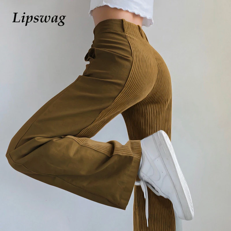 

3XL Women Patchwork Corduroy Long Pants Fashion Female High Waist Straight Trousers Spring Summer Colorful Elastic Sports Pants