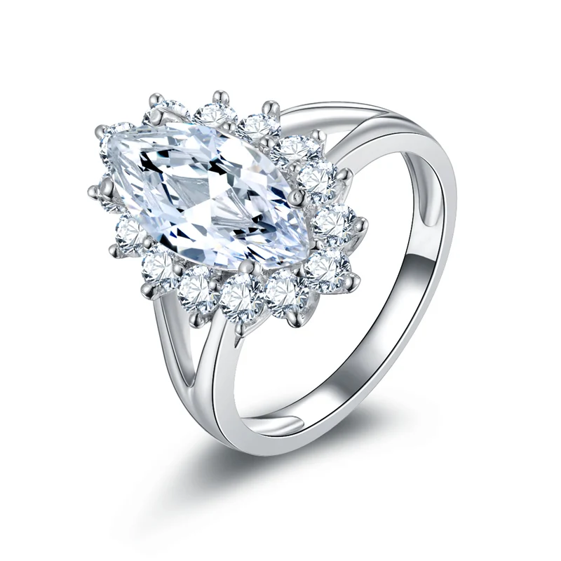 

ANZIW 925 Sterling Silver Rings Jewelry Halo Marquise Cut SONA Rings Bijoux Bague for Women Wedding Band