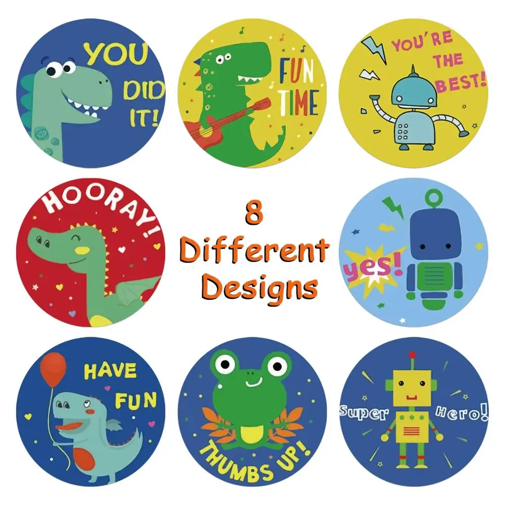 Pegatinas de recompensa de animales y dinosaurios para ni&ntilde;os, pegatinas redondas de 1 pulgada, 8 dise&ntilde;os en ingl&eacute;s, rollo de 500 Uds.-2