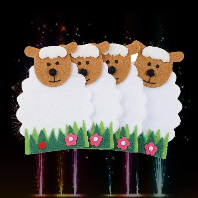 

4 Sheep Knife And Fork Bags Tableware Covers Easter Happy Decorations Decoration Sheep Knife Easter For Home Items B4F2