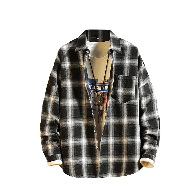 

New fashion men's stripe Plaid Shirt Men's leisure fashion youth loose long sleeve top fashion