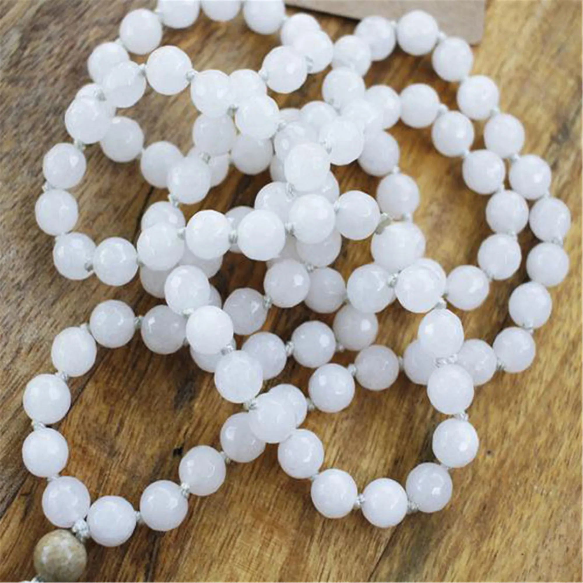 

8mm White jade Gemstone 108 Beads Tassel Mala Necklace Yoga Cuff Buddhism Blessing Unisex Spirituality bless Wrist Lucky